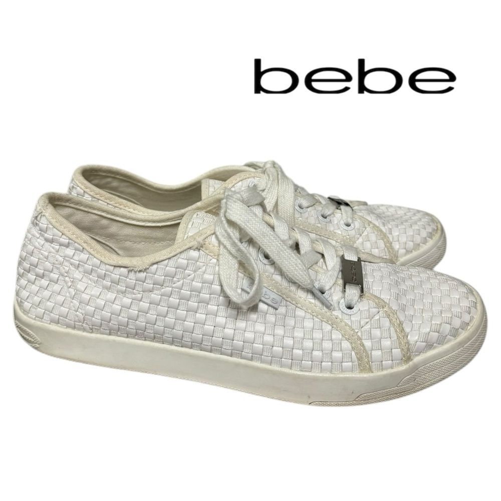 Bebe Women's Dorey White Woven Lace Cotton Sneakers 9.5